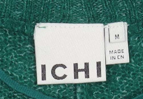 ICHI Women Green Knit Pullover Jumper M Crew Neck Long Sleeve