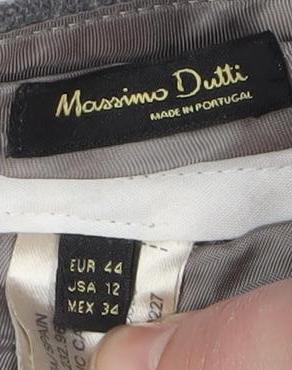 Massimo Dutti Men's Grey Check Wool Slim Fit Tapered Chino Trousers L