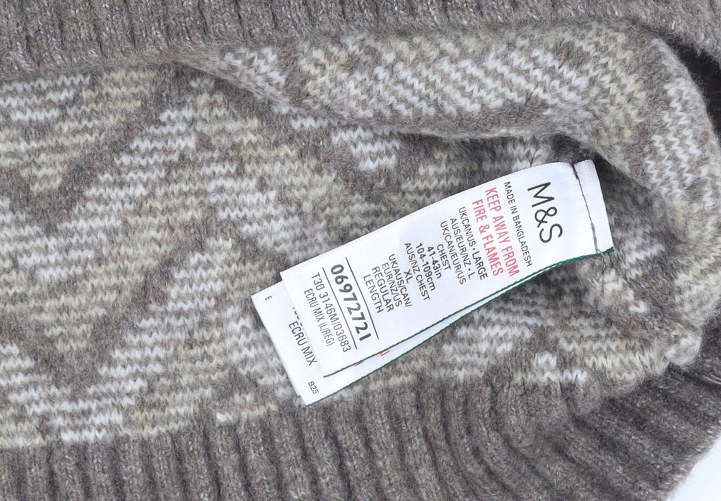 Marks & Spencer Mens Beige Wool Blend Crew Neck Jumper Size L