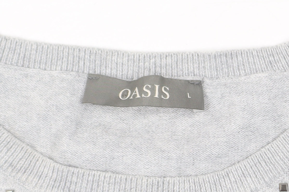 Oasis Women’s Grey Studded Cotton Crew Neck Jumper L