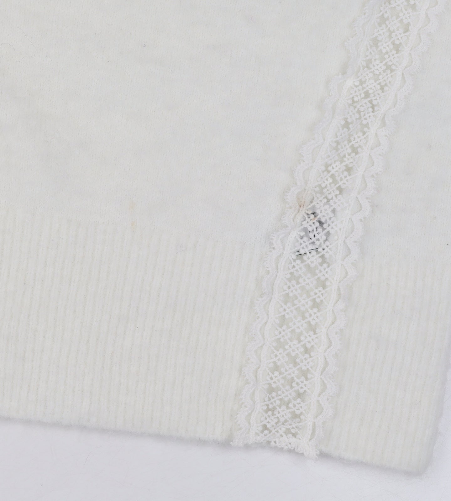 Marks & Spencer Women Ivory Mock Neck Lace Knit Pullover Jumper XS