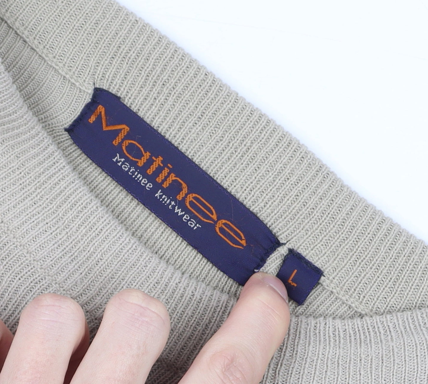 Matinee Men’s Beige Striped Acrylic Pullover Jumper L