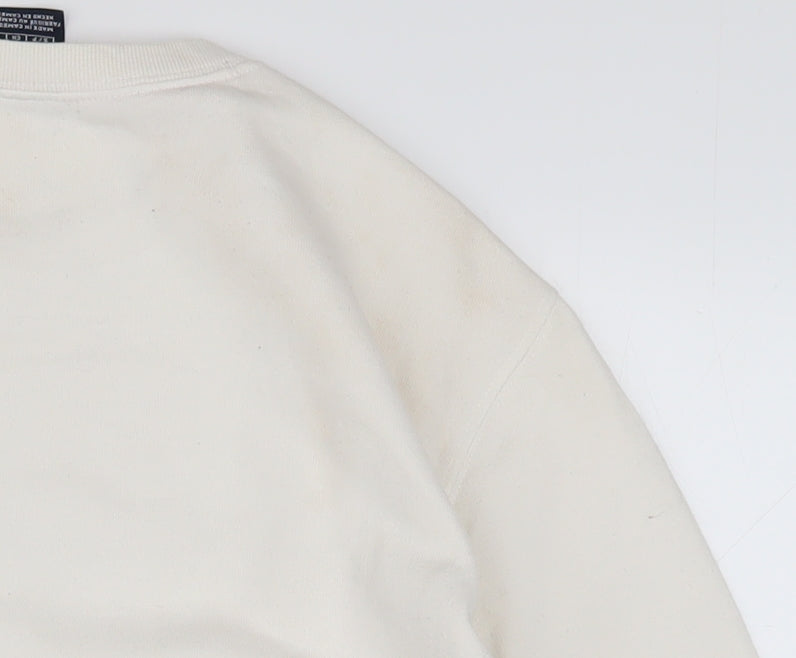 Champion Men’s Ivory Small Pullover Sweatshirt Logo Fleece