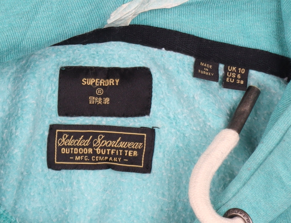 Superdry Womens Blue Pullover Hoodie Size 10 Graphic Print Cotton Blend