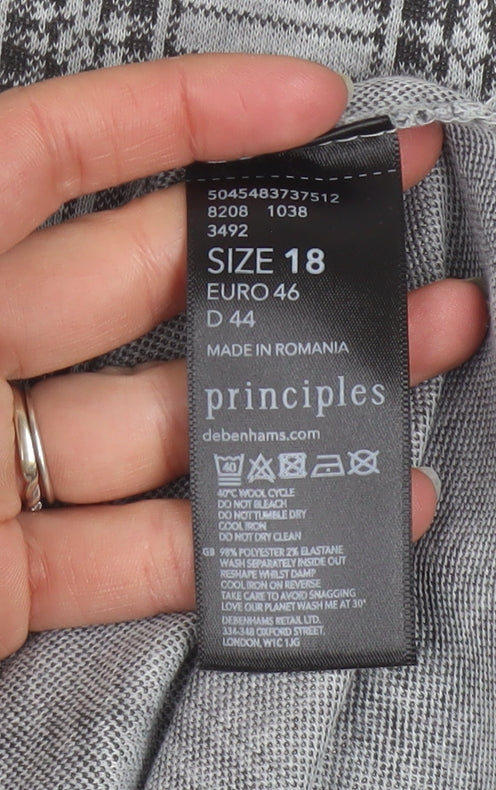Principles Women Grey Check Shift Dress Size 18 Long Sleeve Knitwear