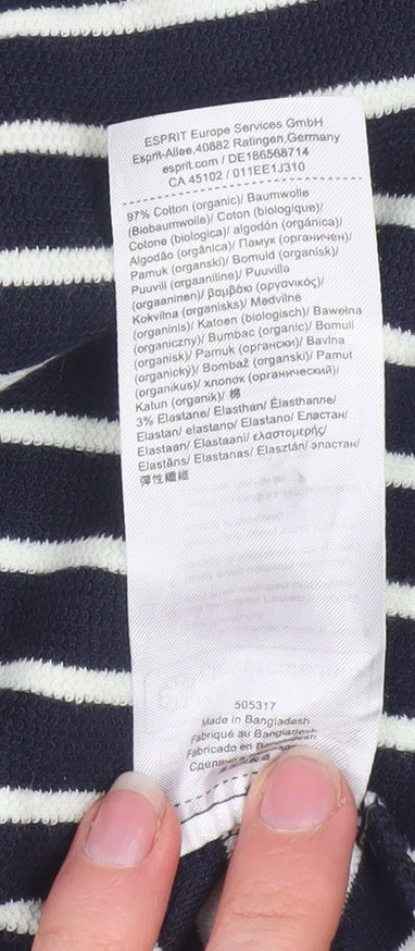 ESPRIT Women Navy Striped Pullover Sweatshirt Size M Long Sleeve Cotton Blend