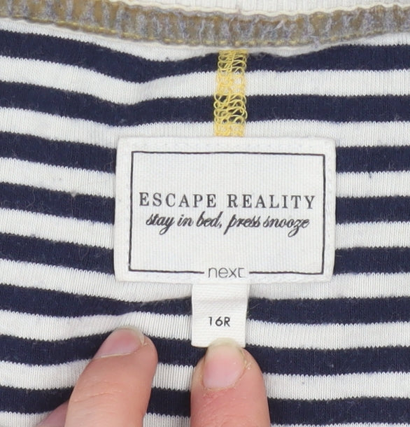 Next Women Navy Stripe Henley Long Sleeve Pullover Top Size 16