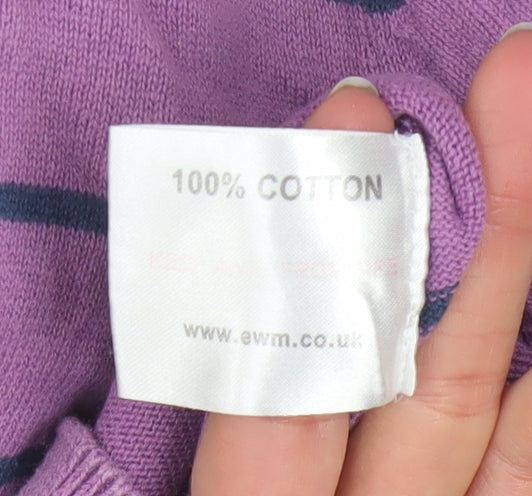 Country Rose Women's Purple Striped Henley Cotton Jumper Size S