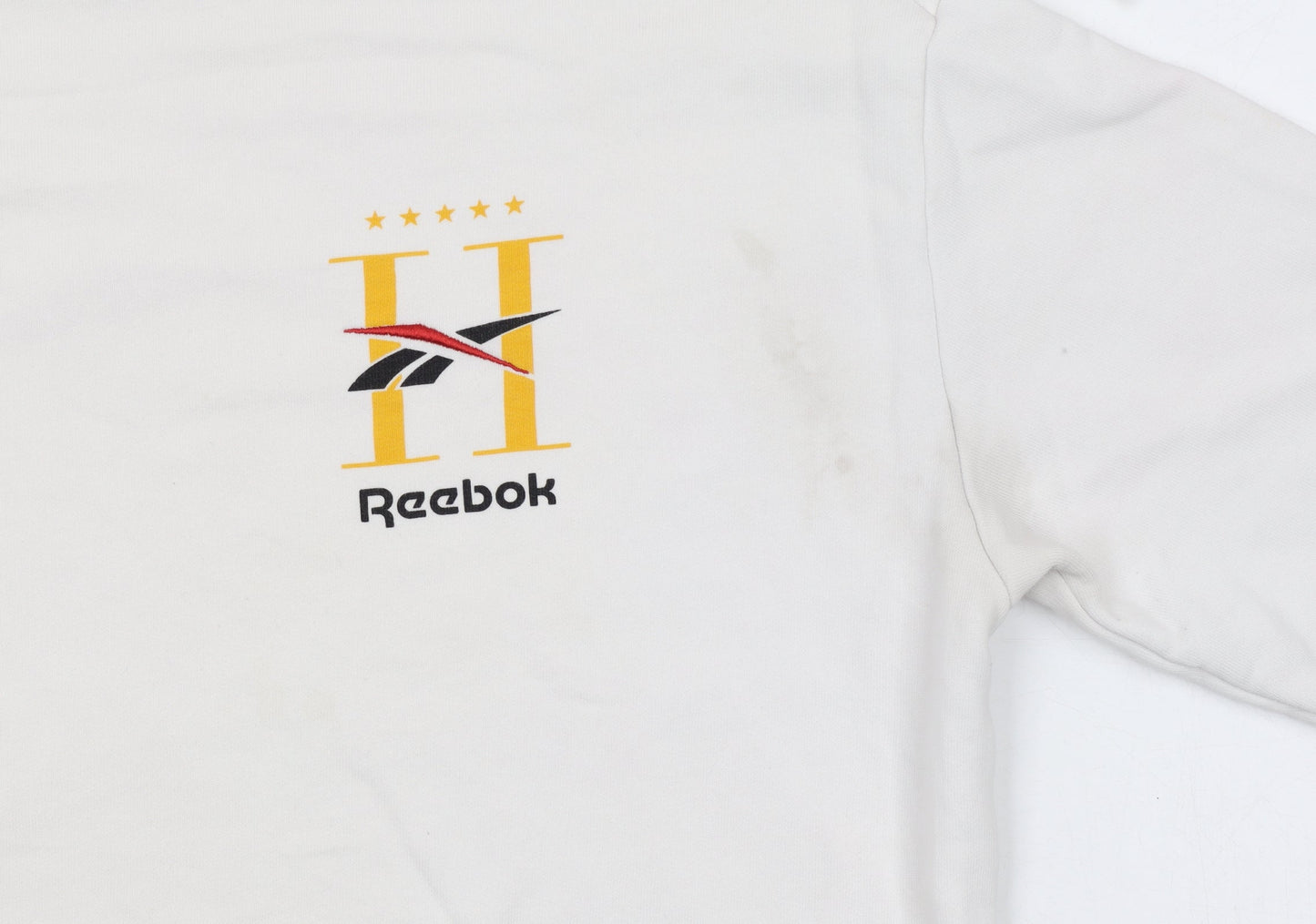 Reebok Women’s White Medium Pullover Sweatshirt – Logo Print Cotton Blend