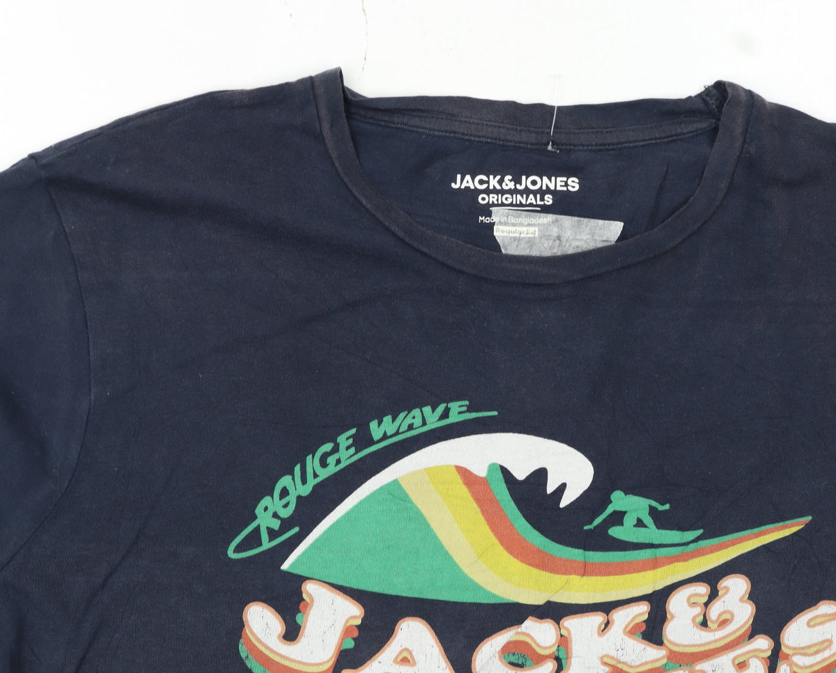 Jack & Jones Men's Blue Surf Graphic Regular Fit T-Shirt L