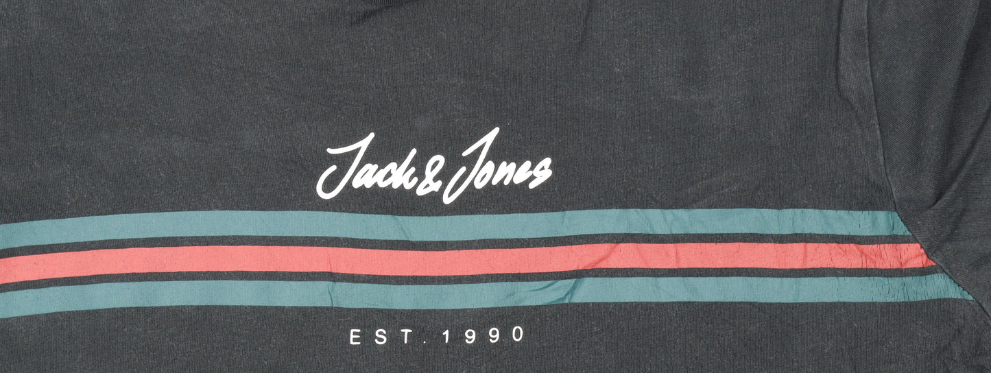 Jack & Jones Men's Black Small Crew Neck Graphic T-Shirt