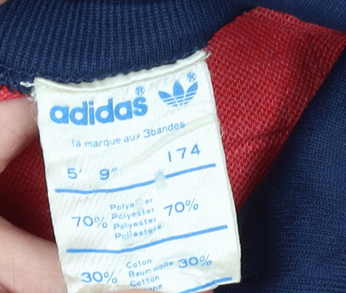 Adidas Boys Red & Navy Track Jacket Size 174 Polyester Cotton Zip Up