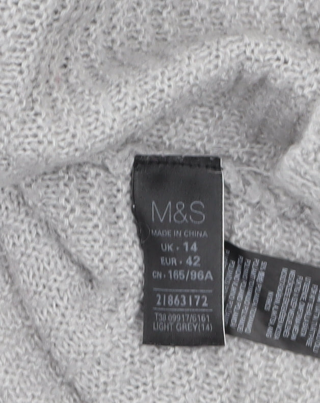 Marks & Spencer Womens Grey Roll Neck Chunky Knit Jumper UK 14
