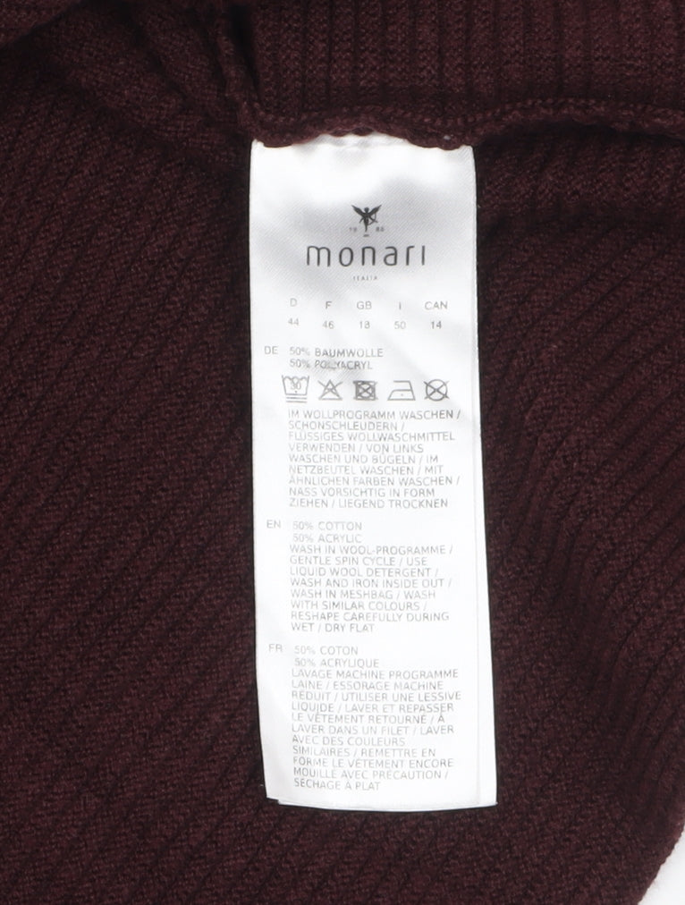 Monari Women's Brown 3/4 Sleeve Cotton Blend Pullover Jumper Size 18