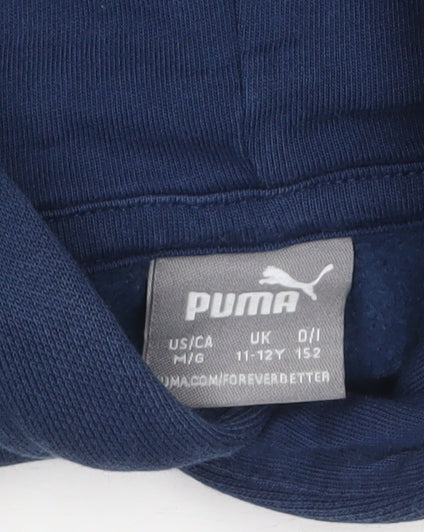 Puma Boys Blue Pullover Hoodie 11-12 Years Cotton Blend Sportswear