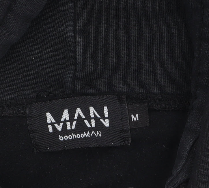boohooMAN Men's Black Hoodie Medium Graphic Print Pullover