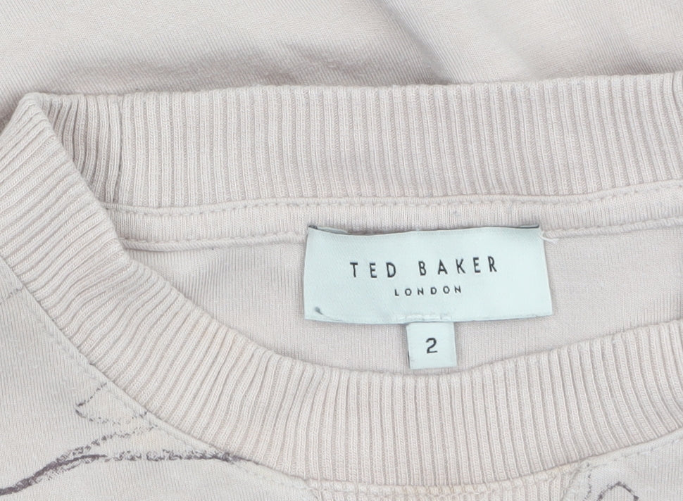 Ted Baker Women Beige Butterfly Print Jersey Top Size 10