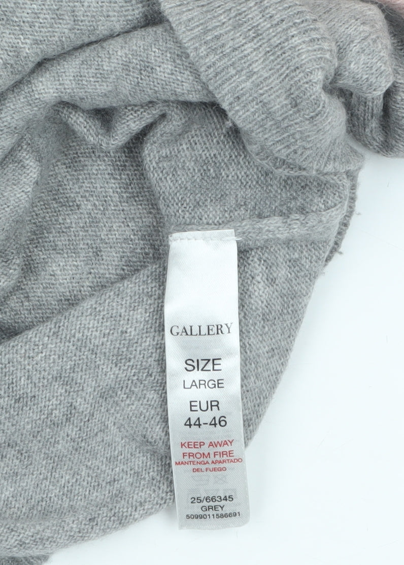 Gallery Women's Grey & Pink Roll Neck Long Sleeve Pullover Jumper Size L