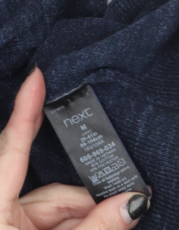 Next Men's Blue Half Zip High Neck Cotton Jumper Size M
