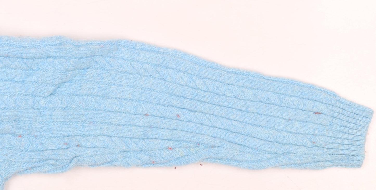 David Nieper Women Blue Roll Neck Cable Knit Wool Jumper Size 12