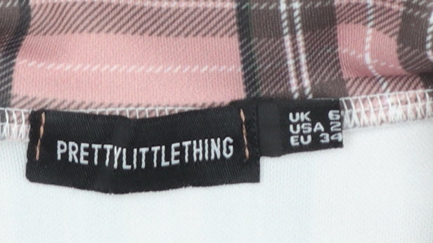 PrettyLittleThing Women Pink Plaid Double-Breasted Blazer UK 6 Polyester