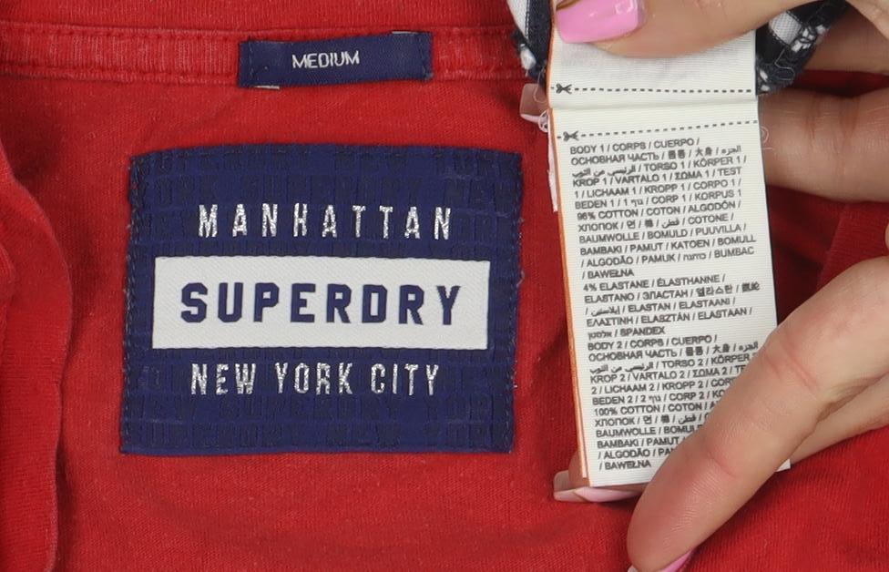 Superdry Women Red Navy Striped Basic T-Shirt Medium