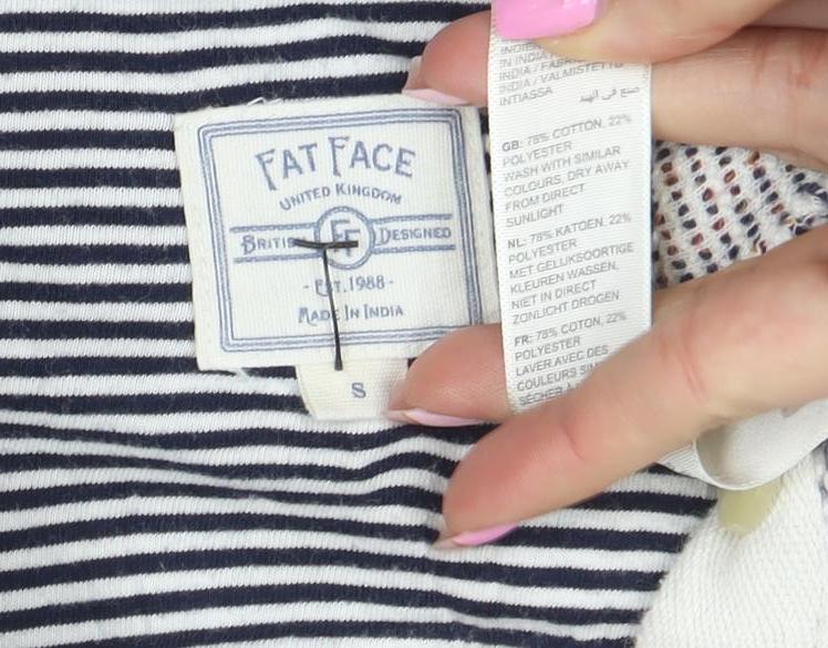 FatFace Womens Beige Blue Striped Henley Sweatshirt Size S Cotton Blend