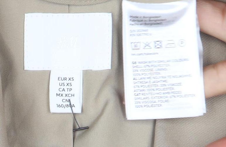 H&M Women Beige Single-Breasted Blazer XS Regular Fit Suit Jacket