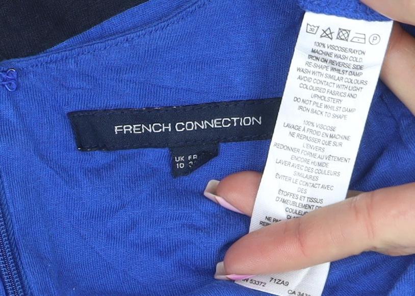 French Connection Women's Blue Fit & Flare Colourblock Dress Size 10