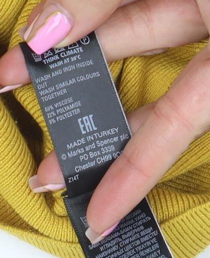 Marks & Spencer Per Una Women's Yellow V-Neck Knit Jumper Size 12