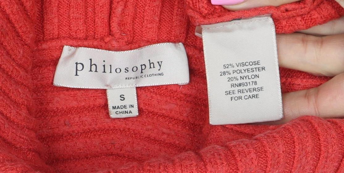 Philosophy Women Red Roll Neck Ribbed Knit Relaxed Jumper Size S
