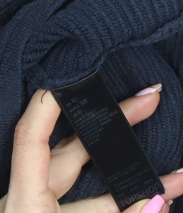 Topshop Womens Black Mock Neck Ribbed Knit Pullover Jumper Size 10