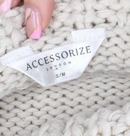 Accessorize Women Beige Roll Neck Chunky Knit Cape S