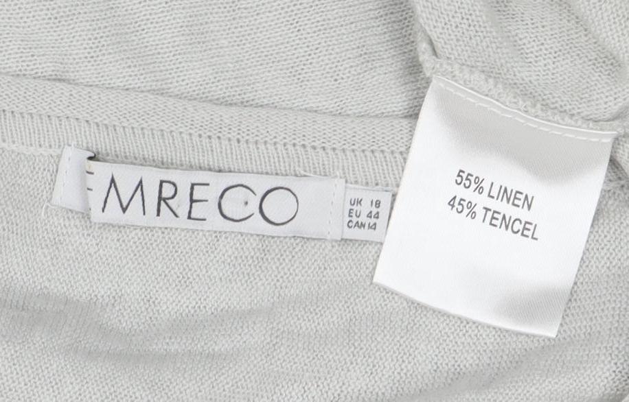 Emreco Women's Grey Linen Blend Short Sleeve Basic T-Shirt Size 18