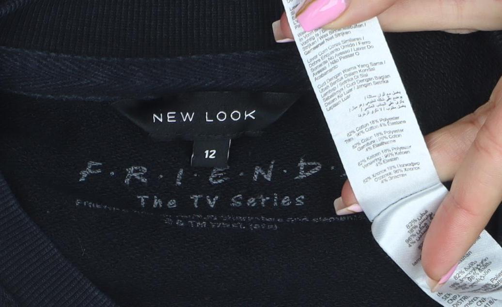 New Look Womens Black Friends TV Sweatshirt Size 12 Cotton Blend