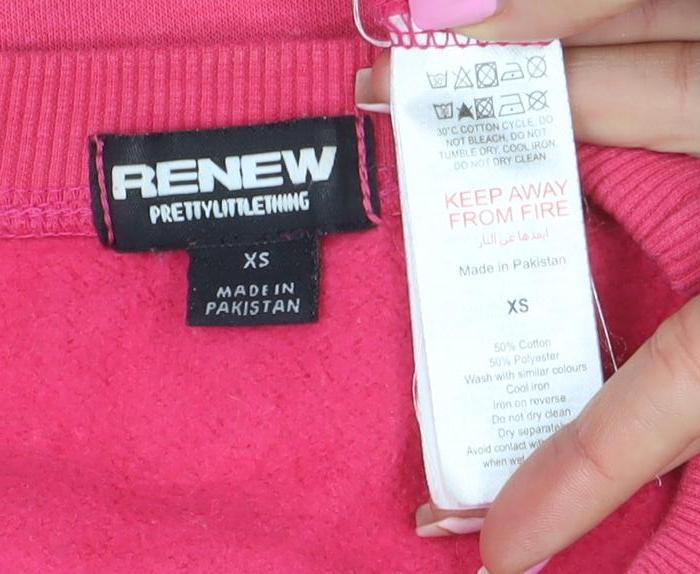 PRETTYLITTLETHING Women Pink XS Pullover Sweatshirt Cotton Blend