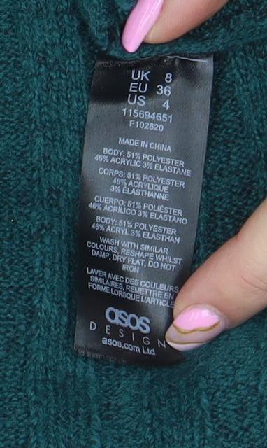 ASOS Women Green Collared Ribbed Knit Pullover Jumper Size 8