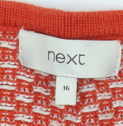 Next Women's Red Geometric Knit Jumper Size 16 Crew Neck