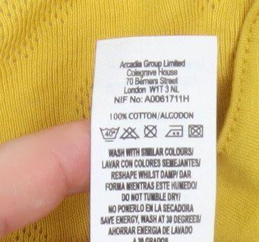 Miss Selfridge Women’s Yellow Cotton Cropped Button-Up Top Size 10