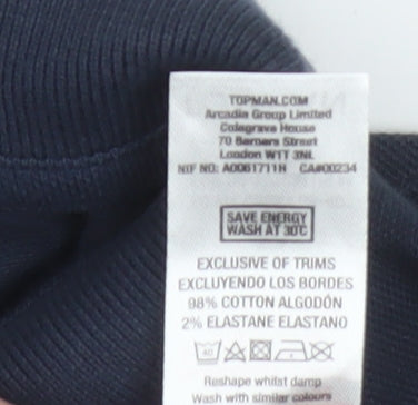 Topman Mens Blue Long Sleeve Cotton Polo Shirt Size M