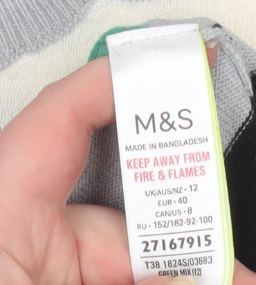 Marks & Spencer Women’s Green Mix Striped Acrylic Jumper Size 12