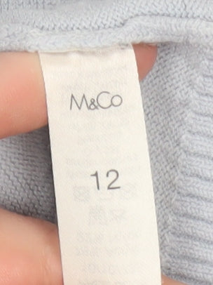 M&Co Women’s Pale Blue Roll Neck Cable Knit Jumper Size 12