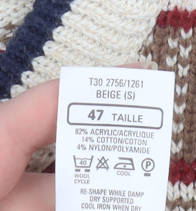 Marks & Spencer Men's Beige Fair Isle Wool Blend Pullover Jumper S