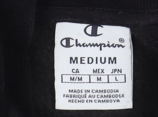 Champion Men's Black Pullover Hoodie Medium Fleece Logo Sweatshirt