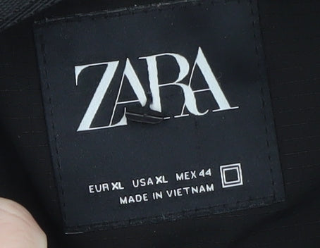 Zara Men Black XL Hooded Puffer Jacket Winter Coat