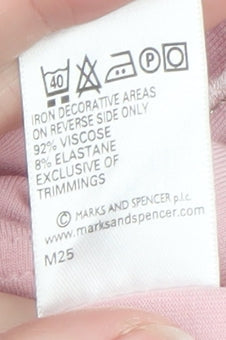 Marks & Spencer Women Pink 3/4 Sleeve Bow T-Shirt Size 10