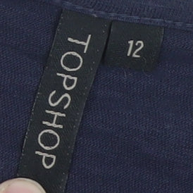 Topshop Women's Blue Cotton V-Neck Button-Up Jersey Top Size 12