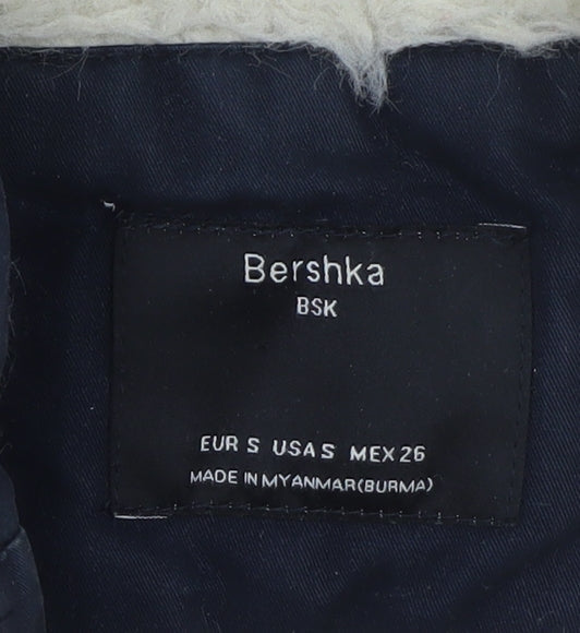 Bershka Women Blue Hooded Parka Coat Size 8 Lined Winter Jacket