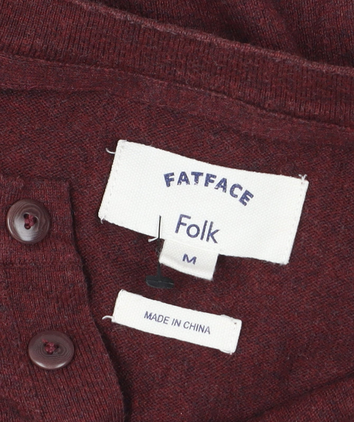 FatFace Men's Red Henley Jumper M Striped Cotton Classic Knit