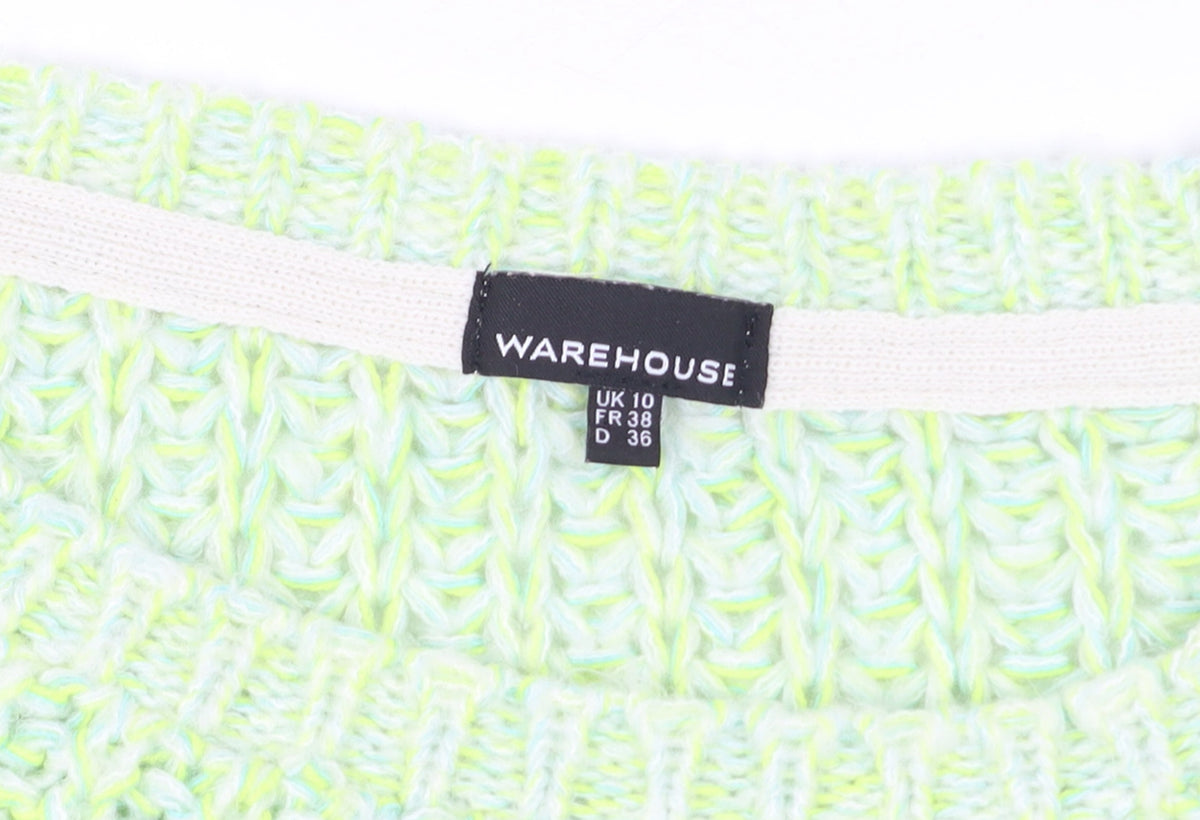 Warehouse Women’s Green Chunky-Knit Crew Neck Jumper Size 10